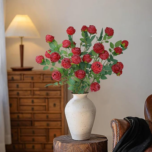 CHIAVE 8pcs 24 Flower Buds Artificial Vintage Roses Fake Silk Rose Flowers with Long Stem for DIY Bouquets Wedding Centerpiece Party Home Kitchen Shorp Decoration-Red