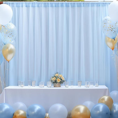 PARTISKY 20ft X 10ft Baby Blue Tulle Backdrop Curtain for Parites, Sheer Backdrop Curtains Fabric Drapes for Wedding Ceremony Arch Party Stage Decorations
