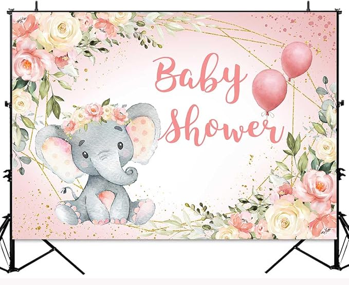 Elephant Baby Shower Backdrop for Girl Blush Pink Floral It's A Girl Baby Shower Party Decoration Photography Background A Sweet Little Peanut Banner Photoshoot Supplies 7x5ft