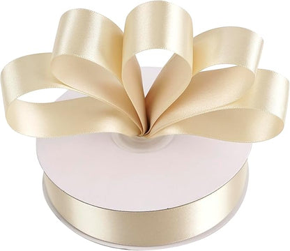 MEEDEE Champagne Ribbon 1 Inch Champagne Satin Ribbon Lux Double Faced Satin Ribbons by 50 Yards Champagne Gold Wrapping Ribbons for Crafts, Wedding, Flower Bouquet, Holiday Decorating