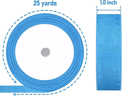 Organza Ribbon Sheer Ribbon, 1" x 125 Yd 5 Rolls Blue Tones for Gift Wrapping, Bouquet, Wedding, Party Decoration, Blue
