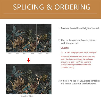 Dark Jungle Wallpaper Peel and Stick Tropical Plant Leaves Self Adhesive Mural for Living Room Bedroom 137"x100"