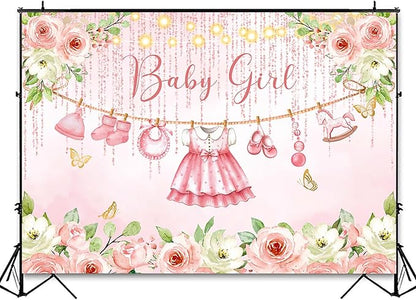 InMemory Baby Girl Shower Backdrop Pink Floral Decorations Glitter Rose Gold Clothes Photography Background Its a Sweet Girls Party Banner Photo Booth Supplies 10x7ft