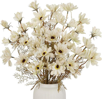 20" Artificial Daisy Bouquets for Fall Table Centerpiece, 3 Bunches Faux Chrysanthemum Flowers with Stems for Floral Arrangements, Autumn Home & Wedding Decor, Fake Wildflowers Mums in Cream White