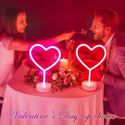 BHCLIGHT 1PK Pink & 1PK Red Heart Neon Sign, Valentines Day LED Neon Light Battery Operated or USB Powered Valentines Heart Lights, Table Lamp for Galentines Day Decorations, Gifts for Women, Lover.