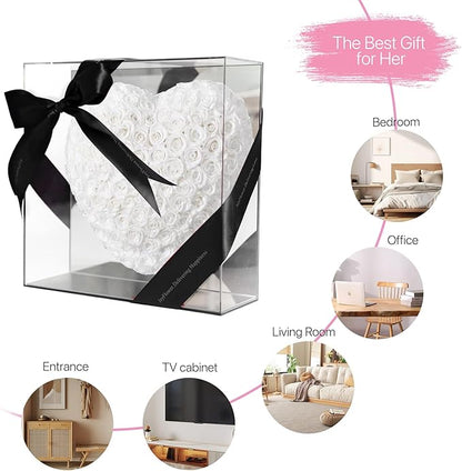 JoyFlower About 140pcs Preserved Roses Gift, Real White Eternal Roses for Women, Long Lasting Forever Flowers with Gift Box for Mom Girlfriend Wife Her in Valentines Mother's Day Birthday Anniversary