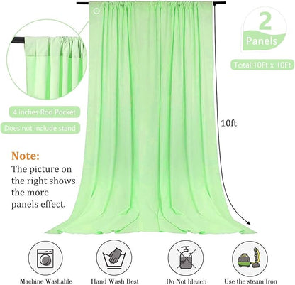 10 x 10 Feet Light Green Backdrop Curtain for Partie, Background Curtains for Photoshoot, Birthday, Wedding, Halloween, Thanksgiving, Christmas, New Year Party Decorations 5Ft x 10Ft, 2 Panels