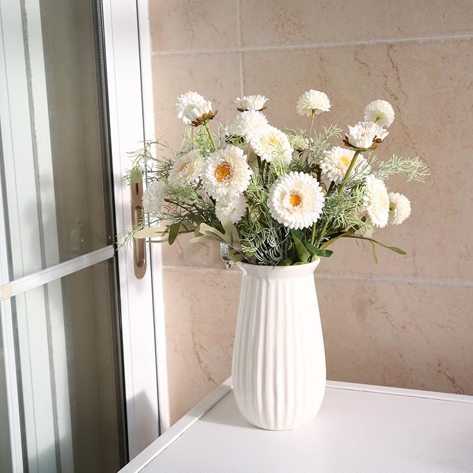 White Artificial Daisy Flowers Fake Daisies and Kiku Flower Fake Florals Arrangements Table Centerpieces (White)
