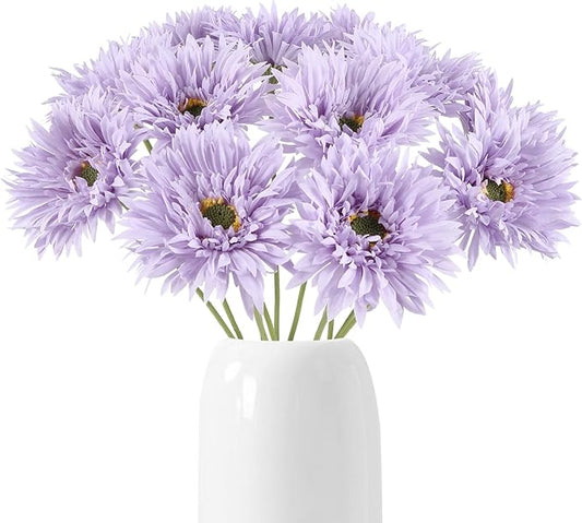 Artificial Gerbera Daisies 12pcs Purple Daisy Artificial Flowers Fake Silk Flowers with Stems for Floral Arrangements Home Wedding Dining Table Party Garden Decor(Purple)