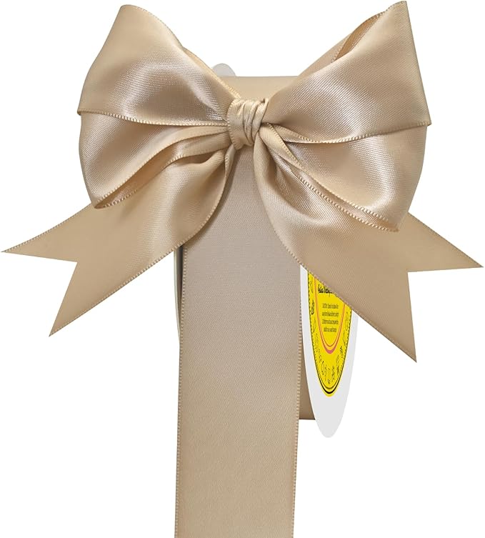 Double Face Tan Satin Ribbon 1-1/2 inch X 50 Yards Polyester Tan Ribbon for Gift Wrapping Very Suitable for Weddings Party Hair Bow Invitation Decorations and More