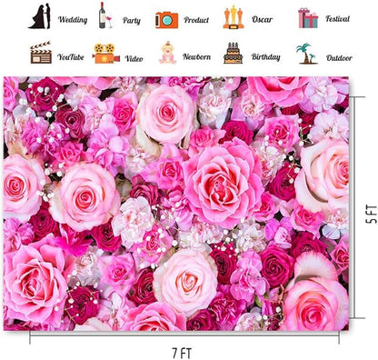 CHAIYA 7x5ft Flower Backdrop Rose Flowers Floral Wall Photography Background Birthday Baby Shower Wedding Party Banner Spring Tea Party Backdrop Photo Booth Props CY355