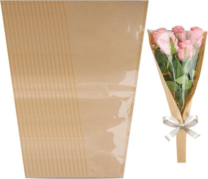 Motroce 50 PCS Flower Bags for Bouquets, 9.5 x 17.9 Inches Flower Wrapping Bags, Kraft Paper Floral Packing Sleeves Bouquet Bag Bulk for Florist's Floral Gift Bag Wedding Graduation, Brown
