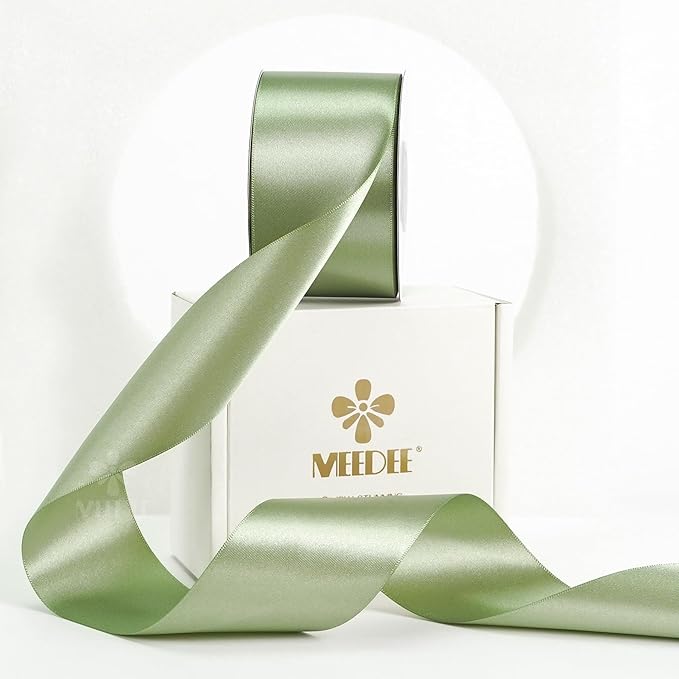 MEEDEE Spring Moss Satin Ribbon 2 Inch Spring Green Ribbon Lux Double Faced Ribbons by 25 Yards Silk Satin Ribbons for Gift Wrapping, Weddings, Flower Bouquet, Holiday Decorating