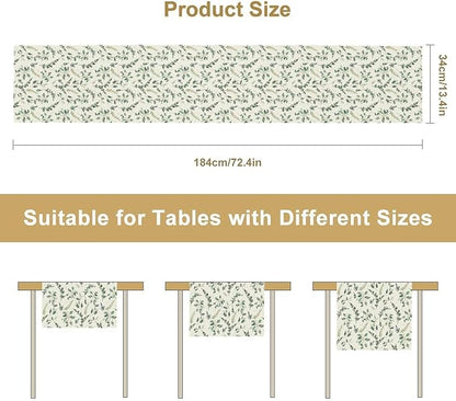 Watercolor Leaf Table Runner, Green Botanical Leaves Nature Decor Table Runner for Kitchen Dining Party Picnic Decoration, 13x90 Inch
