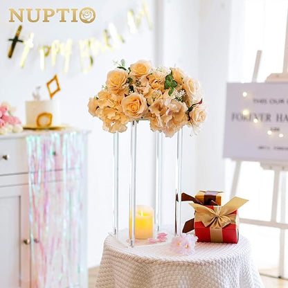NUPTIO Flower Ball Arrangement Bouquet - 2 Pcs 14.2 inch Diameter Champagne Fake Flowers Roses Balls for Centerpieces Tables - Artificial Rose Arrangements for Wedding Centerpiece Table Decorations