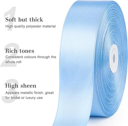 1-1/2 Inches 100 Yards Sky Blue Satin Ribbon, Solid Fabric Ribbon Roll for Flower Bouquets, Gift Wrapping, Wedding, Handmade Crafts