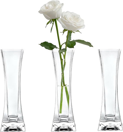 KLIFA- Small Acrylic Square Bud Vase, Shatterproof, High Transparency, Plastic Single Stem Vase, Clear, Hight 7.48 inch, 3 pc