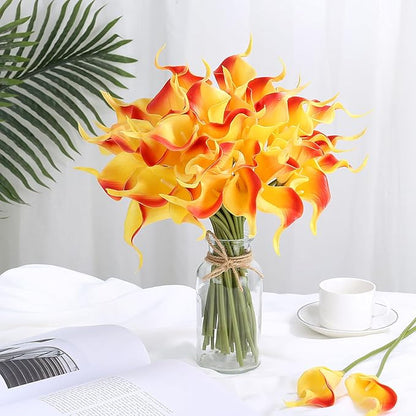 24 Pcs Orange Artificial Calla Lily Flowers Fake Orange Silk Flowers Real Touch for Wedding Bouquet Office Home Kitchen Decor