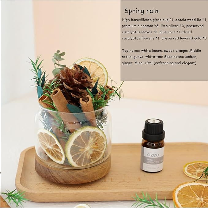 DIY Dried Flower Aromatherapy Kit with Natural Plant Essential Oils, Naturally Dried Flowers and Herbs Ornaments for DIY Flower Craft, Vintage Holiday Decor, Christmas (#B)