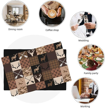 Vintage Camouflage Bear Moose Place Mats Set of 6 Pine Tree Wild Animal Kitchen Dining Table Mat for Indoor Outdoor Decorations 12 X 18 Inch 6 PCS, Style-21