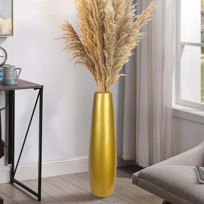 Gold Ceramic Tall Floor Vase,24 Inch Large Modern Flower Vases for Home Décor,Wicker Big Floor Vases Decorations for Farmhouse, Living Room,Bedroom,Standing Plastic Vase Decorative Tall