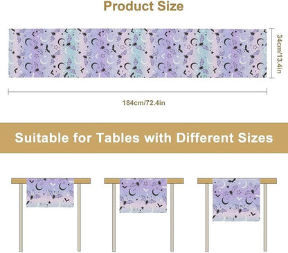 Gothic Table Runner,Cute Bat Star Sky Print Table Runner for Home Kitchen Table Dining Garden Farmhouse Wedding Party Decor 13x108 Inch