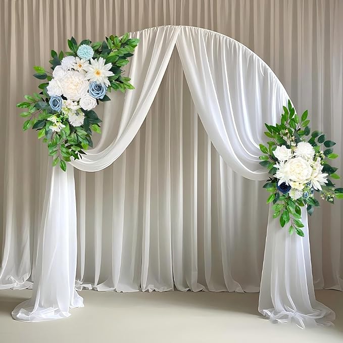 Artificial Wedding Arch Flowers (Pack of 2), White Wedding Flowers for Wedding Welcome Ceremony Sign, Faux Floral Swags, Banquet and Reception Backdrop Floral Decoration (White & Blue)