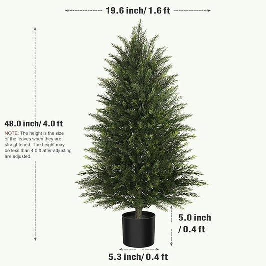 Mavis's Diary Artificial Topiary Ball Tree, Indoor Realistic Faux Boxwood Bush Potted Plants, Outdoor Fake Shrubs Cedar Evergreen Plants for Home Living Room Front Porch Decor (2, 4ft)