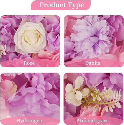 3D Flower Wall Backdrop - 12-Panel Set with Pink & Purple Roses for Home, Wedding, Party (15x15 inch)