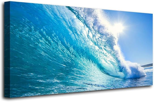 Canvas Prints Wall Art Blue Ocean Wave Surfing Sea Picture Paintings on Canvas Modern Canvas Art For Home Room Office Wall Decorations 70"x 35"| 180x90cm
