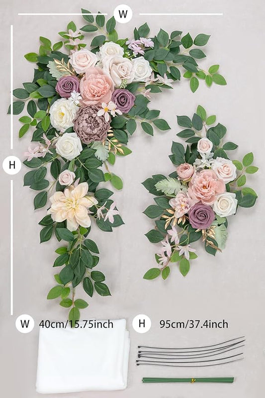 Arch Flowers with Drapes Kit (Pack of 3) for Wedding Ceremony Arbor and Reception Backdrop Decoration Wedding Welcome Signs Floral Birthday Party Decoration
