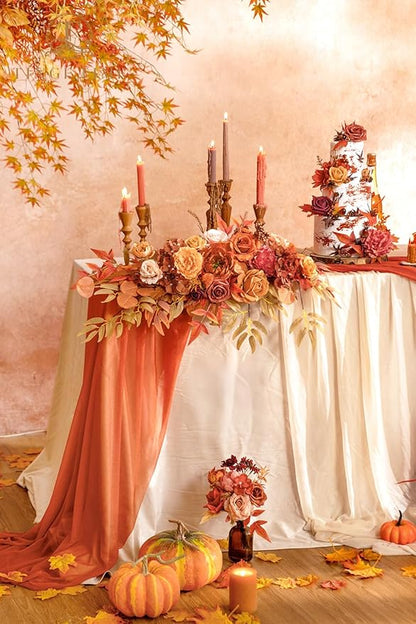 TINGE TIME Maple Red Flower Garlands, 2 PCS Artificial Eucalyptus Arch Flowers, Handcraft Artificial Rose Garlands for Arch Wedding Sweetheart Table Ceremony Backdrop Fall Decorations for Home