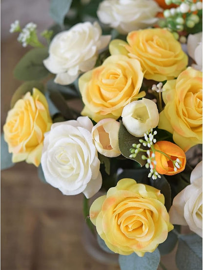 FiveSeasonStuff Fake Roses Wedding Flowers Real Touch Silk Apricot Orange Artificial Flowers 12 Stems