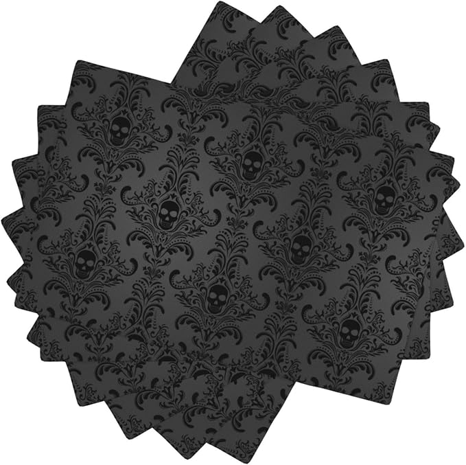 Placemats for Kitchen Dining Table Set of 6,Gothic Horror Skulls Printed Halloween Party Event Table Decoration Placemats 6 PCS, Style-23