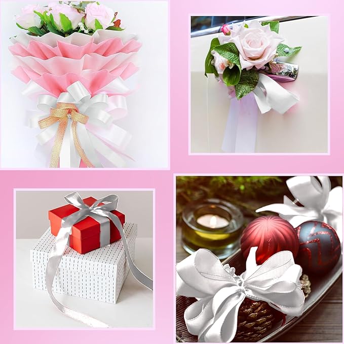 White Satin Ribbon 1-1/2 Inch x 2 Rolls White Wide Satin Fabric Ribbon for Gift Packaging, Christmas, Wedding, Flower Bouquet, Holiday Party, Invitation