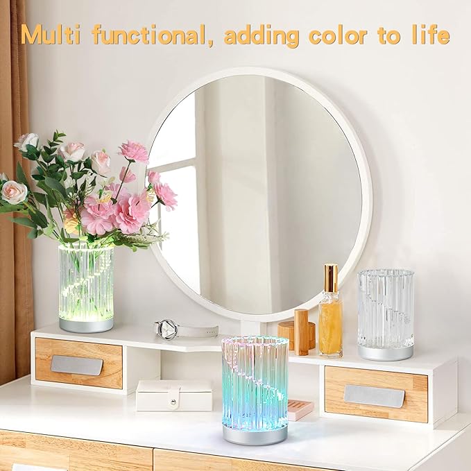 LED Lighted Vase for Flowers, 5-in-Tall RGB Color Changing Flower Vase, Unique Colorful Decorative Pot, Acrylic Vases for Home Office Table Shelf Decoration, Modern Room Decor Aesthetic