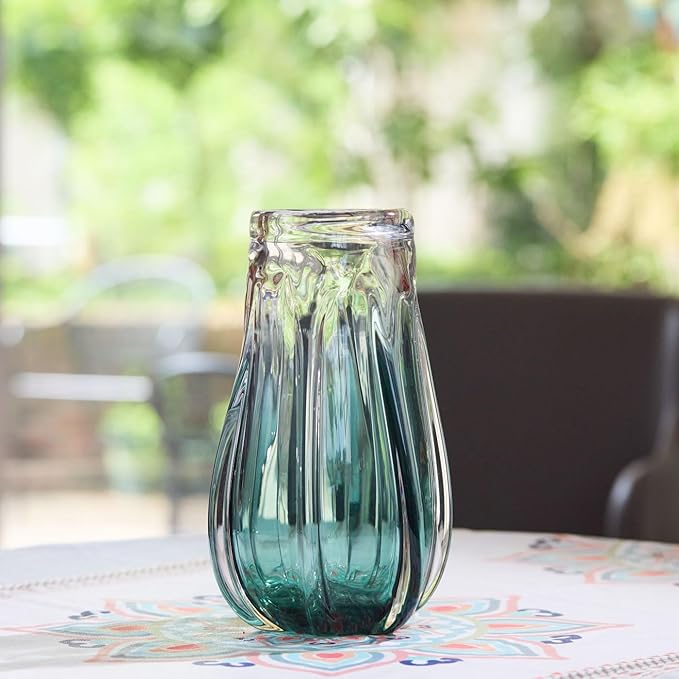Luxury Lane Hand Blown Laine Sommerso Art Glass Vase for Home Decor 12.5 inch Tall Centerpiece Table Decoration