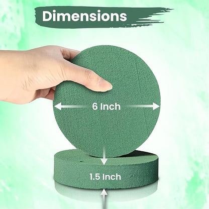 Lageza Pack of 6 Round Floral Foam Blocks (6” X1.5”) Dry & Wet Green Flower Foam Blocks for Fresh & Artificial Flower Arrangements, Party Decorations, Florist Supplies (Size: 6 Inch)