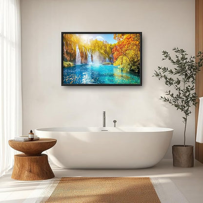 Extra Large Waterfall Lake Framed Wall Art for Living Room,Oversized Fall Autumn Tree Landscape Pictures Wall Decor,Nature Canvas Print Painting Modern Artwork Bedroom Office Bathroom 36L x 24W