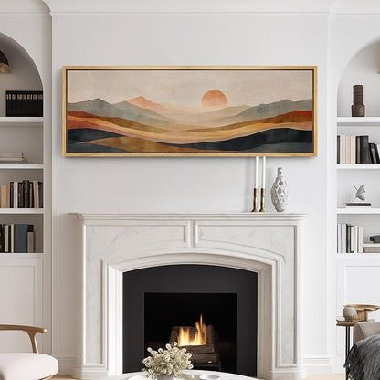 SIGNFORD Large Framed Canvas Print Wall Art Serene Mountain Landscape with Warm Illustrations Modern Art Calm Warm for Living Room, Bedroom, Office - 60"x20"