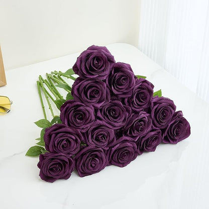 15pcs Fake Roses Artificial Silk Flowers Faux Rose Flower Long Stems Bouquet for Arrangement Wedding Centerpiece Party Home Kitchen Decor