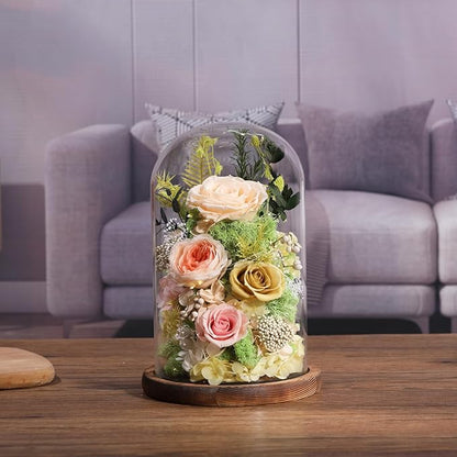 Flowers for Delivery Preserved Flowers Rose in Glass Dome,Champagne Rose Forever Flowers Birthday Gifts for Women Mom Grandma Friend Gifts for Her,Home Decor