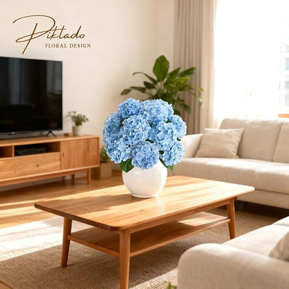 A Bunch 21in, Real Touch Hydrangea Artificial Flowers, with 5pcs Flower Head 10pcs Leaves, Faux Hydrangea Flowers for Home Office Decor Wedding Party Arrangements (1, Blue)