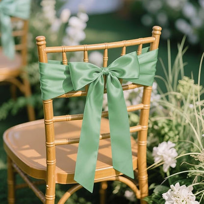 LaRibbons Sage Green Satin Ribbon 3 Inch 10 Yards Double Faced Luxury Light Green Silk Ribbon for Gift Wrapping Flower Bouquets Bow Christmas Wedding Party Decoration