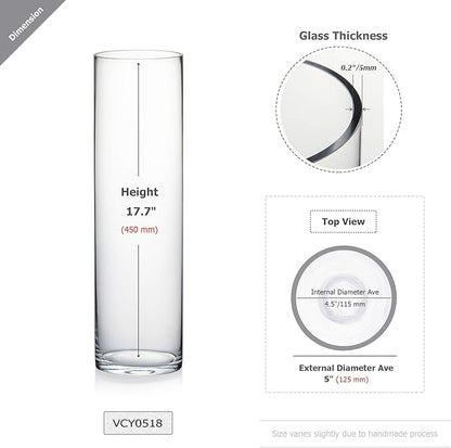 WGV Cylinder Vase Bulk, Diameter 5", Height 18", Clear Glass Floral Planter Container, Tall Centerpiece Arrangement for Wedding Party Event Home Office Decor, 6 Pieces