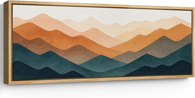 SIGNFORD Large Framed Canvas Print Wall Art Colorful Geometric Overlapping Mountains Illustrations Modern Art Relax/Calm Warm for Living Room, Bedroom, Office - 60"x20"
