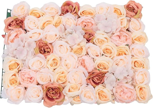 Gdrasuya10 4pcs Realistic Flower Wall Background Artificial Flowers Wall Backdrop Panel 3D Silk Rose Fake Flower Wall Panel Banquet Wedding Party Decor, Photography Background 60 x 40 cm