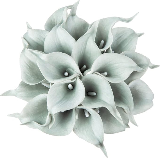 DuHouse 20Pcs Artificial Calla Lily Flower Real Touch Latex Flowers for DIY Wedding Bouquet Party Home Decor (Grey)