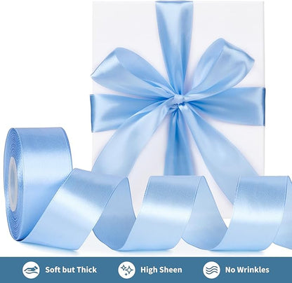 1-1/2 Inch Wide Sky Blue Satin Ribbon, 50 Yards Solid Polyester Fabric Ribbon for Roses Making, Gift Wrapping, Christmas, Wedding Decorations, Crafts, Bows