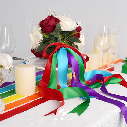 HUIHUANG Rainbow Ribbon 1-1/2 inch Colored Double-Faced Satin Ribbon for Gift Wrapping, Bows Making, Hairs, Flower Bouquets, Crafts, Pride Day, Birthday Party Decor- 6 Rolls, Total 30 Yards